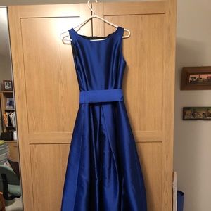 Royal blue satin full length gown.